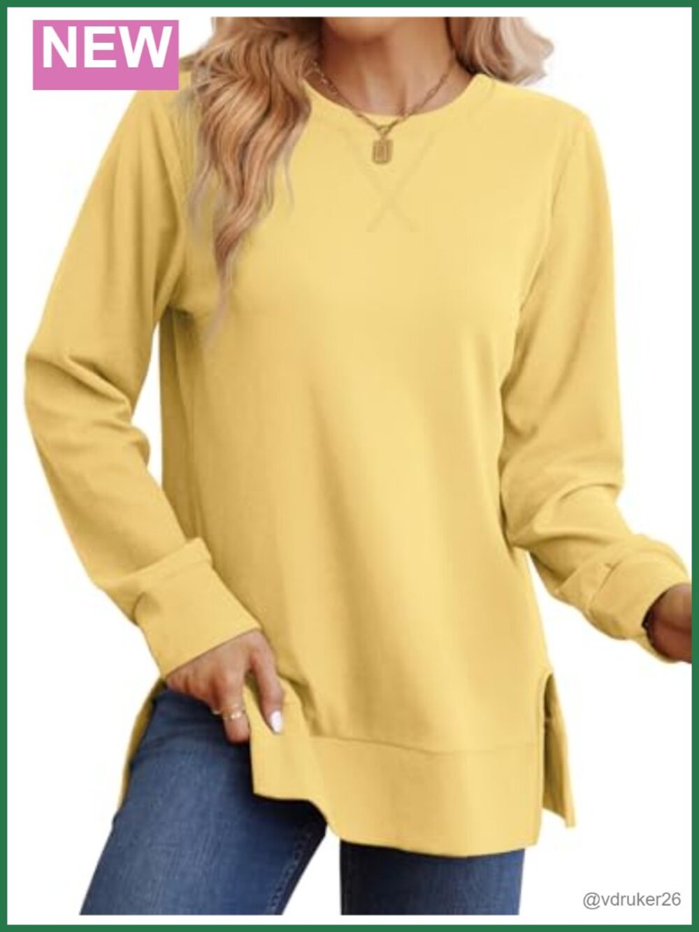 Women's Long Sleeve Sweatshirt Relaxed Fit Side Split Hem Pullover